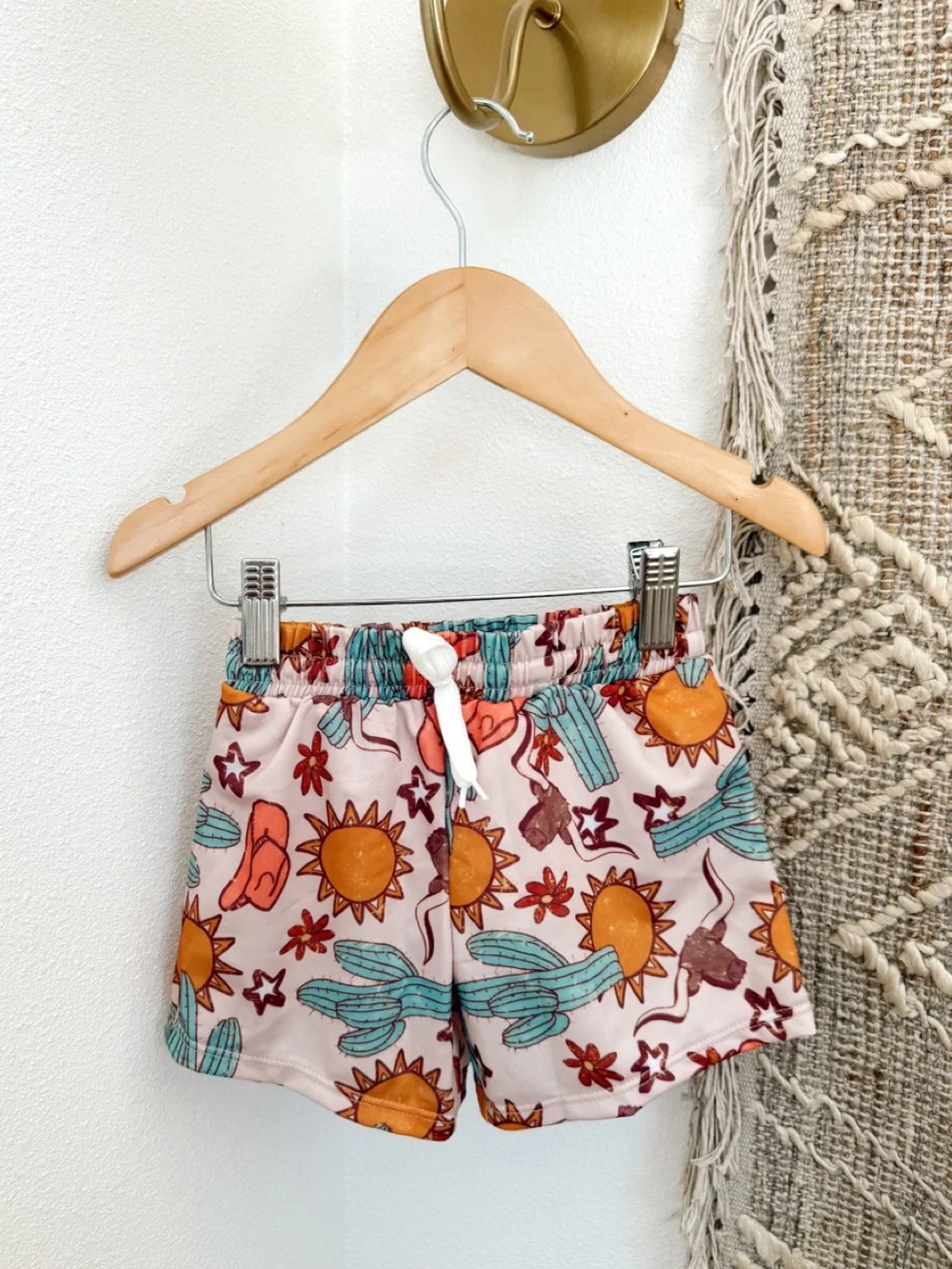Kids' Cactus & Sun Print Swim Shorts - Pink, Orange, Teal